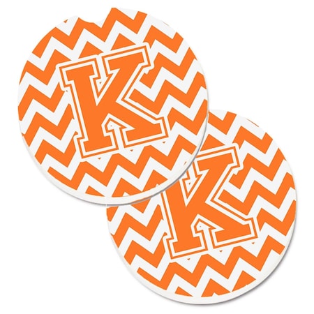 Carolines Treasures Letter K Chevron Orange and White Cup Holder Car Coaster, PK2 CJ1046-KCARC